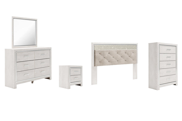 ASHLEY FURNITURE PKG009476 King Panel Headboard With Mirrored Dresser, Chest and Nightstand