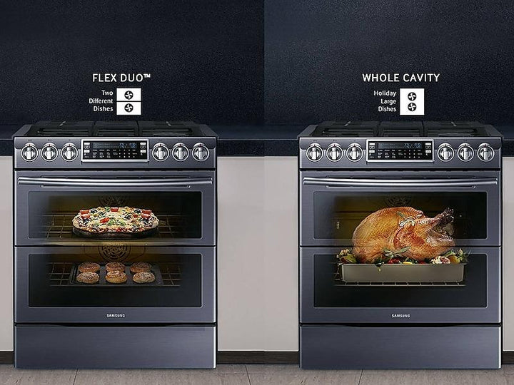 SAMSUNG NX58K9850SG 5.8 cu. ft. Slide-In Gas Range with Flex Duo TM & Dual Door in Black Stainless Steel