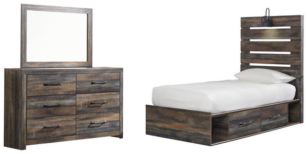 ASHLEY FURNITURE PKG003175 Twin Panel Bed With 4 Storage Drawers With Mirrored Dresser
