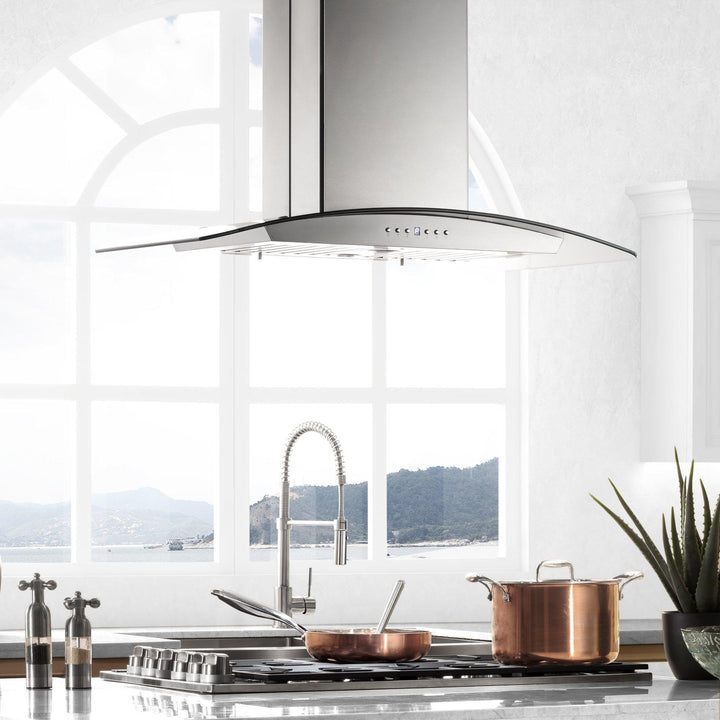 ZLINE KITCHEN AND BATH GL5ICRNBT30 Island Mount Range Hood in Stainless Steel with Built-in ZLINE CrownSound TM Bluetooth Speakers Size: 30 inch