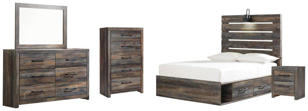 ASHLEY FURNITURE PKG003184 Full Panel Bed With 4 Storage Drawers With Mirrored Dresser, Chest and Nightstand