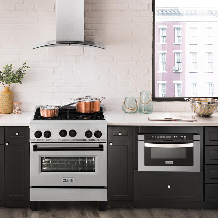 ZLINE KITCHEN AND BATH RGSZSN30MB ZLINE 30" 4.0 cu. ft. Range with Gas Stove and Gas Oven in DuraSnow R Stainless Steel with Accents Accent: Matte Black