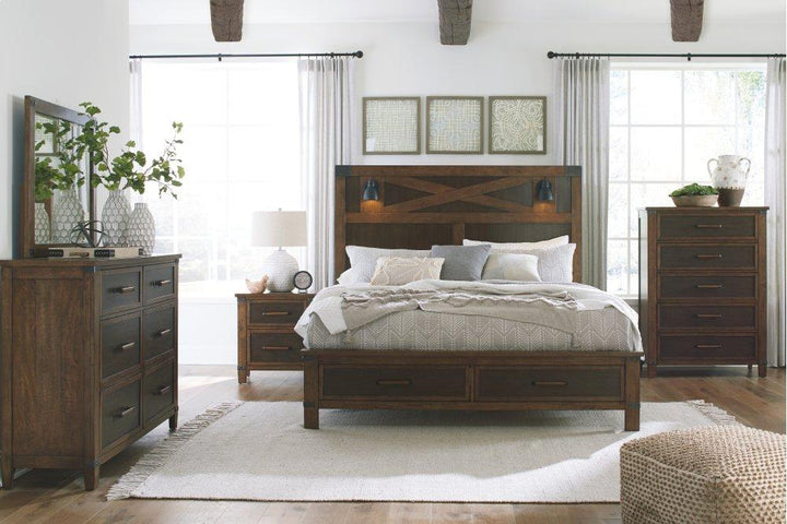 ASHLEY FURNITURE PKG008371 Queen Panel Bed With Storage With Mirrored Dresser, Chest and Nightstand