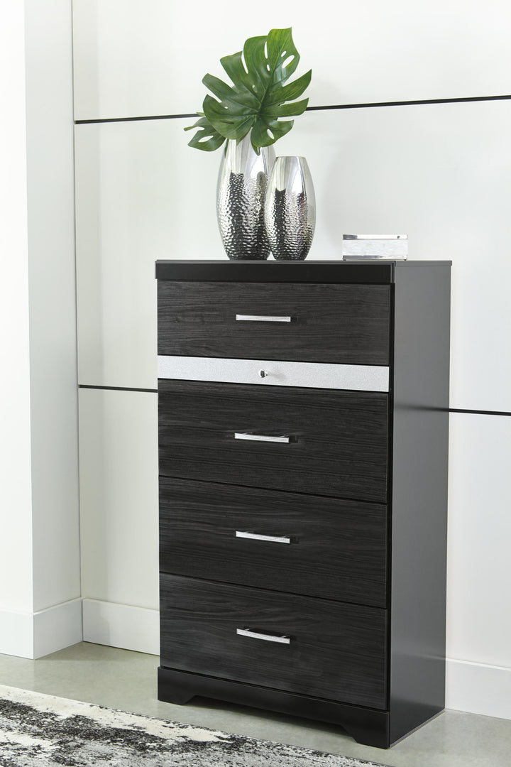 ASHLEY FURNITURE PKG007674 King Panel Bed With 2 Storage Drawers With Mirrored Dresser and Chest