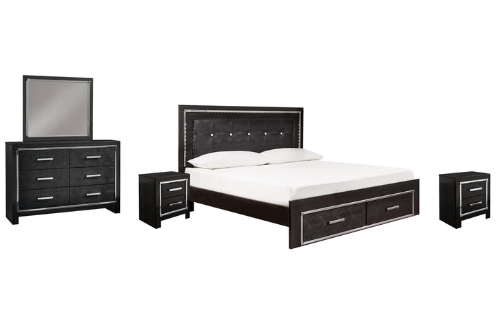 ASHLEY FURNITURE PKG008327 King Panel Bed With Storage With Mirrored Dresser and 2 Nightstands