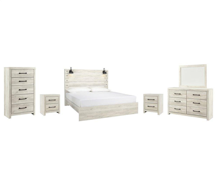 ASHLEY FURNITURE PKG003036 King Panel Bed With Mirrored Dresser, Chest and 2 Nightstands