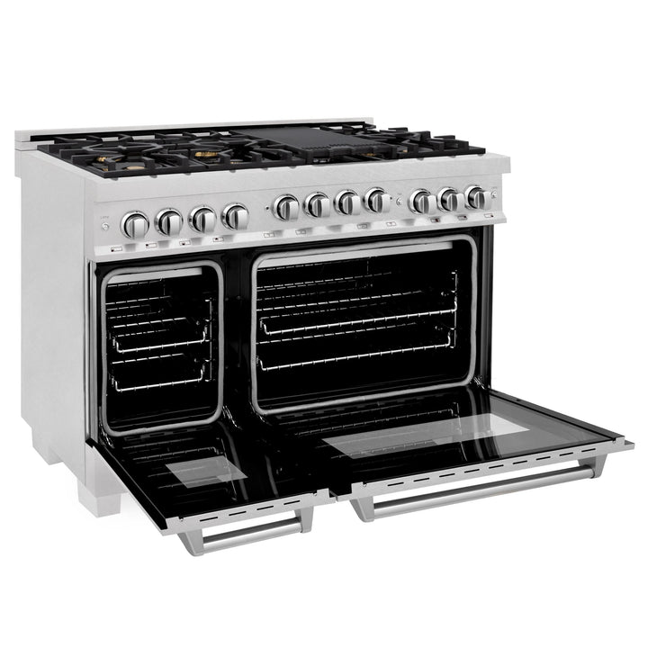 ZLINE KITCHEN AND BATH RGSSNBR48 ZLINE 48" 6.0 cu. ft. Range with Gas Stove and Gas Oven in ZLINE DuraSnow Stainless Steel R Color: DuraSnow Stainless Steel with Brass Burners