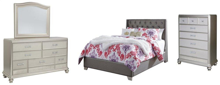 ASHLEY FURNITURE PKG007807 Full Upholstered Bed With Mirrored Dresser and Chest