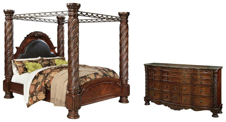 ASHLEY FURNITURE PKG005792 King Poster Bed With Canopy With Dresser