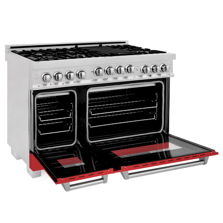 ZLINE KITCHEN AND BATH RGSSNBR48 ZLINE 48" 6.0 cu. ft. Range with Gas Stove and Gas Oven in ZLINE DuraSnow Stainless Steel R Color: DuraSnow Stainless Steel with Brass Burners