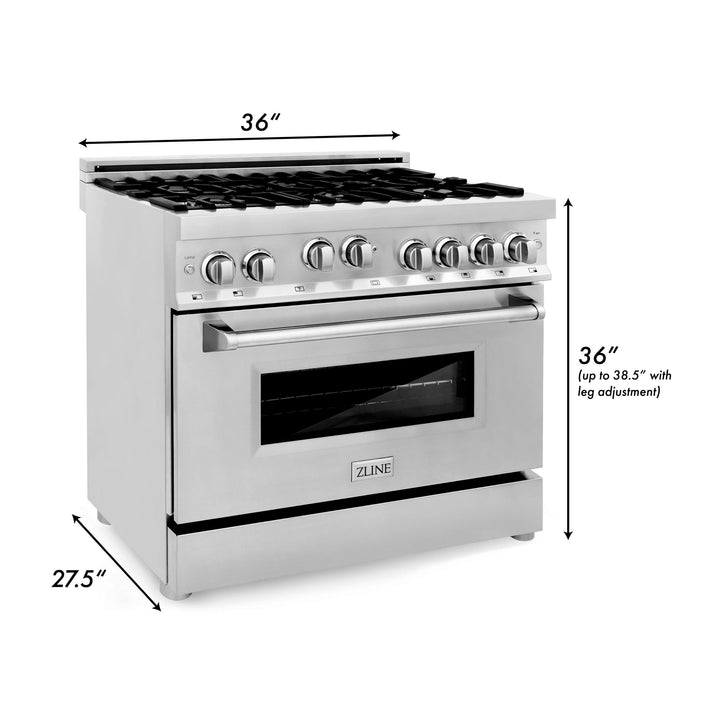 ZLINE KITCHEN AND BATH RG36 ZLINE 36" Professional 4.6 cu. ft. 6 Gas on Gas Range in Stainless Steel with Color Door Options Color: Stainless Steel