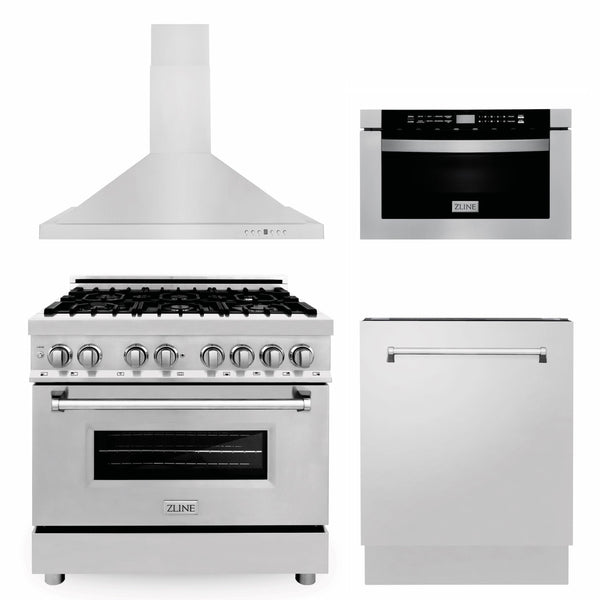 ZLINE KITCHEN AND BATH 4KPRARH36MWDWV ZLINE 36" Kitchen Package with Stainless Steel Dual Fuel Range, Range Hood, Microwave Drawer and Tall Tub Dishwasher