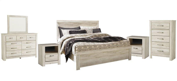 ASHLEY FURNITURE PKG004742 King Panel Bed With Mirrored Dresser, Chest and 2 Nightstands