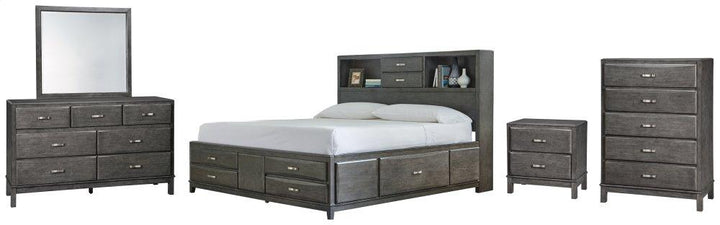 ASHLEY FURNITURE PKG005265 Queen Storage Bed With 8 Storage Drawers With Mirrored Dresser, Chest and Nightstand