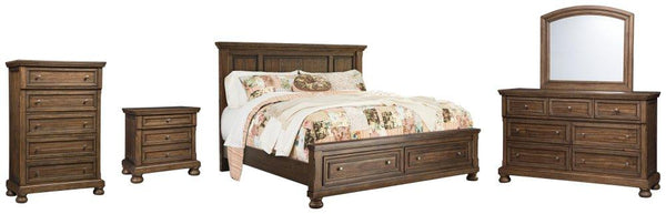 ASHLEY FURNITURE PKG006418 California King Panel Bed With 2 Storage Drawers With Mirrored Dresser, Chest and Nightstand