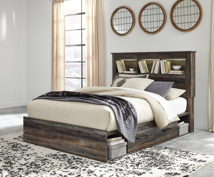 ASHLEY FURNITURE B211B18 Drystan Queen Bookcase Bed With 4 Storage Drawers
