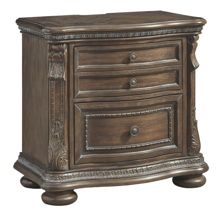 ASHLEY FURNITURE PKG007103 Queen Upholstered Sleigh Bed With Mirrored Dresser, Chest and Nightstand
