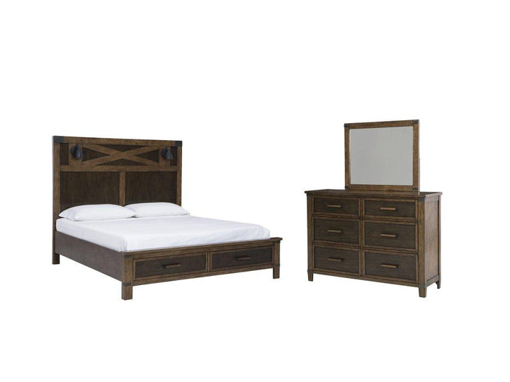 ASHLEY FURNITURE PKG008368 Queen Panel Bed With Storage With Mirrored Dresser