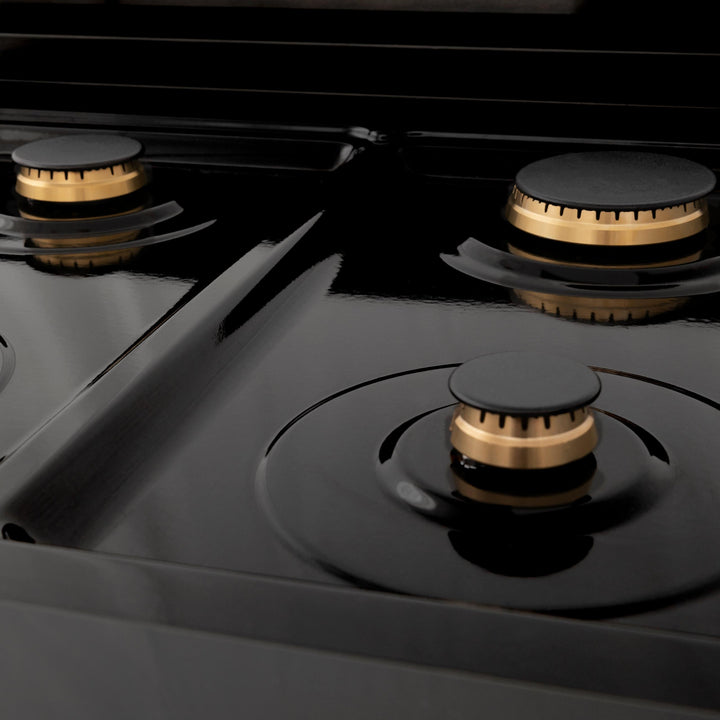 ZLINE KITCHEN AND BATH RTBZ30G ZLINE Autograph Edition 30" Porcelain Rangetop with 4 Gas Burners in Black Stainless Steel and Accents Accent: Gold