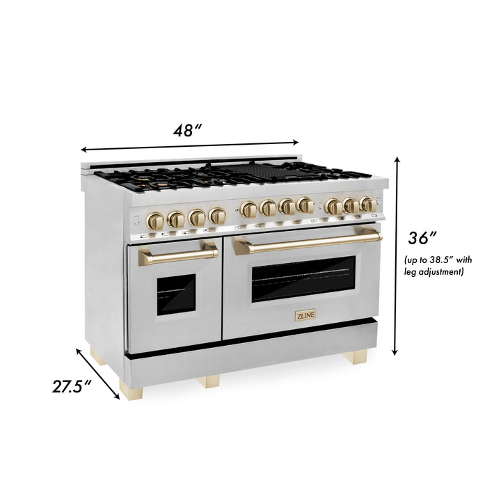 ZLINE KITCHEN AND BATH RGZ48CB ZLINE Autograph Edition 48" 6.0 cu. ft. Range with Gas Stove and Gas Oven in Stainless Steel with Accents Color: Champagne Bronze