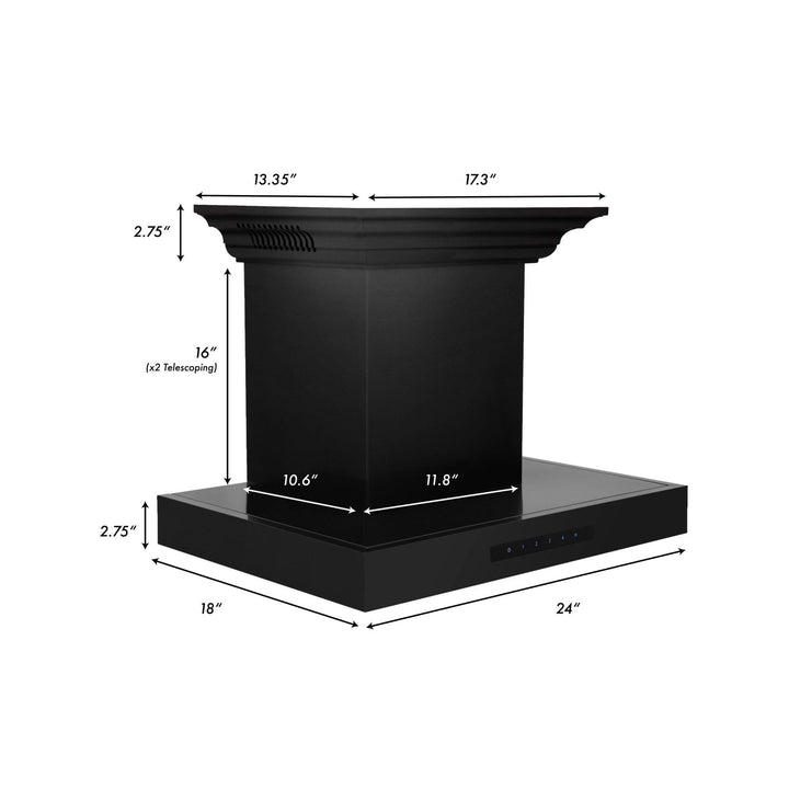 ZLINE KITCHEN AND BATH BSKENCRNBT24 ZLINE Wall Mount Range Hood in Black Stainless Steel with Built-in CrownSound R Bluetooth Speakers Size: 24 Inch