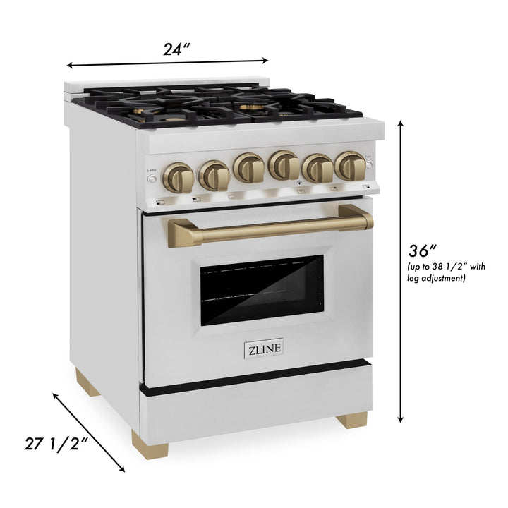 ZLINE KITCHEN AND BATH RGZ24CB ZLINE Autograph Edition 24" 2.8 cu. ft. Range with Gas Stove and Gas Oven in Stainless Steel with Accents Color: Champagne Bronze