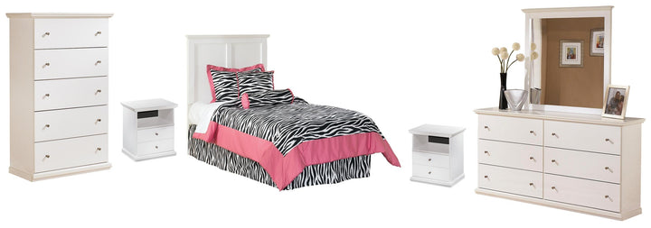 ASHLEY FURNITURE PKG002728 Twin Panel Headboard With Mirrored Dresser, Chest and 2 Nightstands