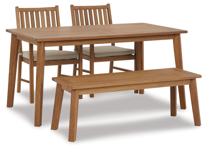 ASHLEY FURNITURE PKG013834 Outdoor Dining Table and 2 Chairs and Bench