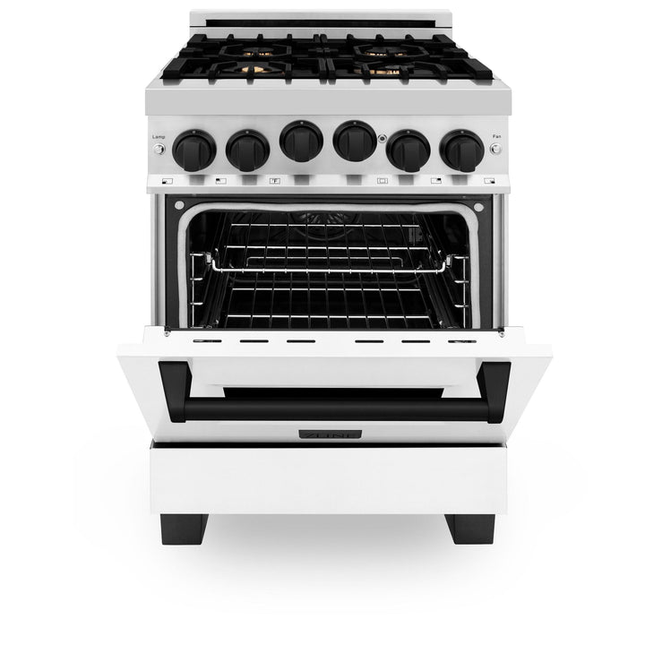 ZLINE KITCHEN AND BATH RGZWM24MB ZLINE Autograph Edition 24" 2.8 cu. ft. Range with Gas Stove and Gas Oven in Stainless Steel with White Matte Door and Matte Black Accents Color: Matte Black