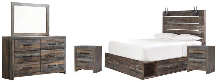 ASHLEY FURNITURE PKG003169 Queen Panel Bed With 2 Storage Drawers With Mirrored Dresser and 2 Nightstands