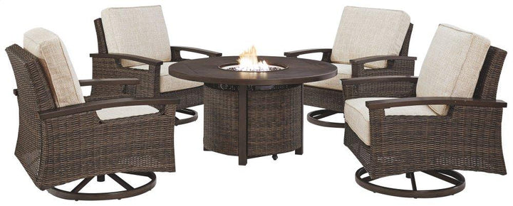 ASHLEY FURNITURE PKG014439 Outdoor Fire Pit Table and 4 Chairs