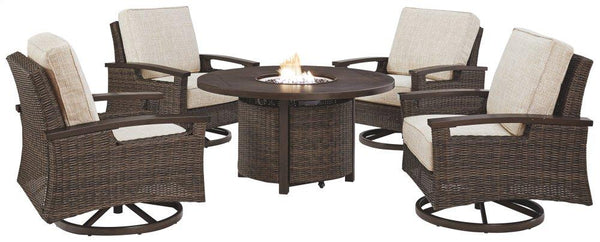 ASHLEY FURNITURE PKG008824 Outdoor Fire Pit Table and 4 Chairs