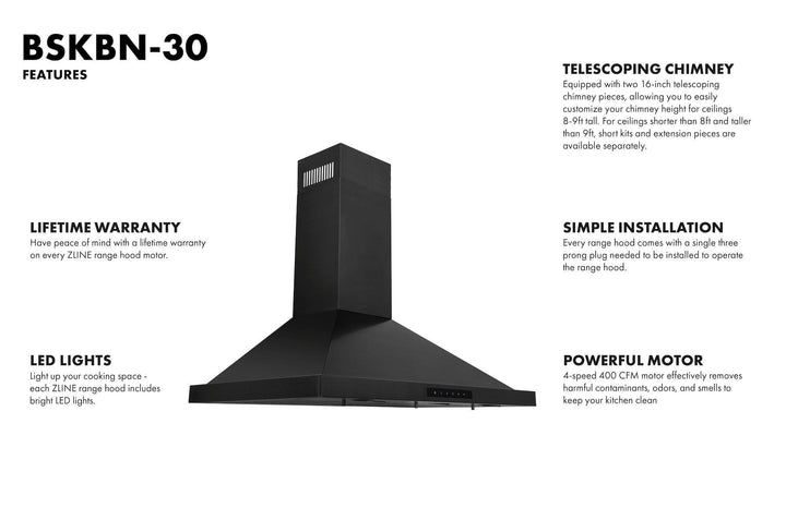 ZLINE KITCHEN AND BATH BSKBN24 ZLINE Convertible Vent Wall Mount Range Hood in Black Stainless Steel Size: 24 Inch