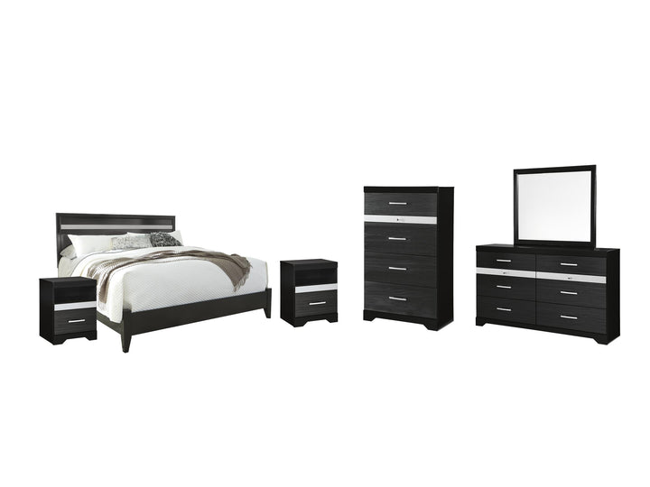 ASHLEY FURNITURE PKG007670 King Panel Bed With Mirrored Dresser, Chest and 2 Nightstands