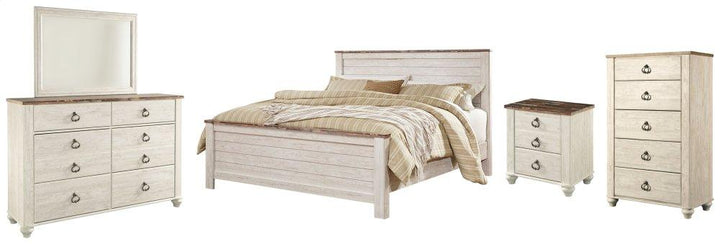 ASHLEY FURNITURE PKG004430 California King Panel Bed With Mirrored Dresser, Chest and Nightstand