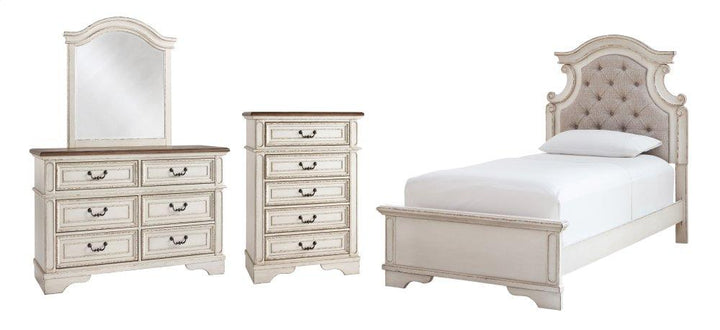 ASHLEY FURNITURE PKG006718 Twin Panel Bed With Mirrored Dresser and Chest