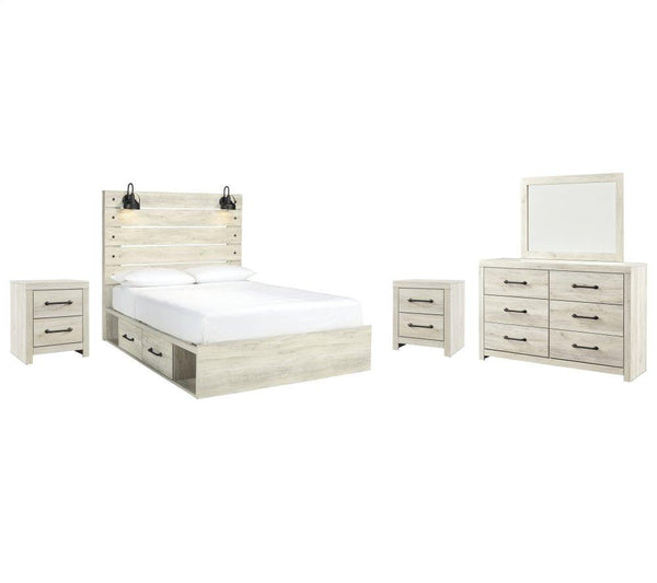 ASHLEY FURNITURE PKG003020 Queen Panel Bed With 4 Storage Drawers With Mirrored Dresser and 2 Nightstands