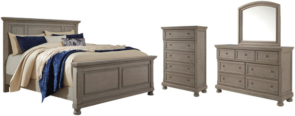 ASHLEY FURNITURE PKG006592 King Panel Bed With Mirrored Dresser and Chest