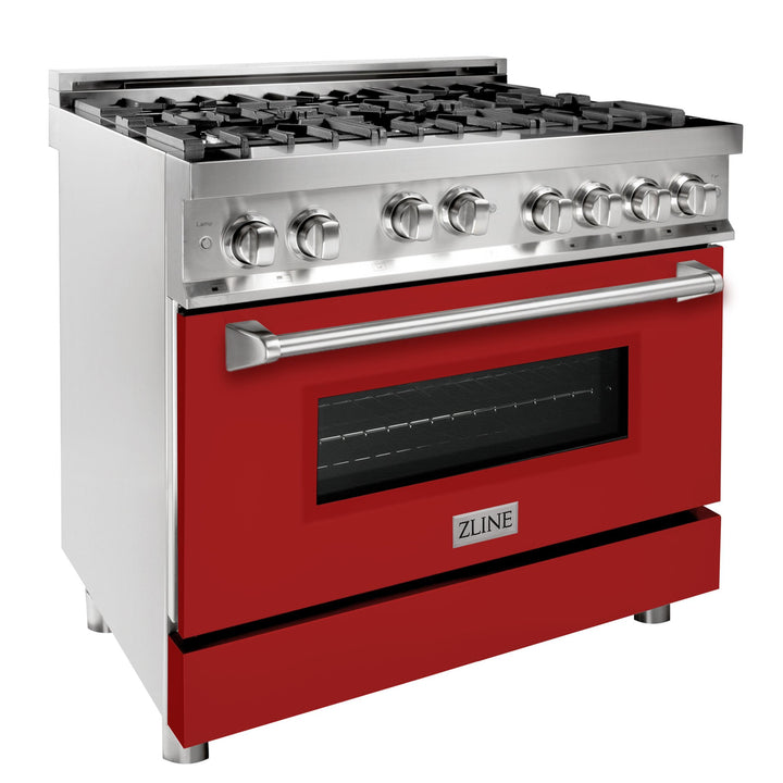 ZLINE KITCHEN AND BATH RGRM36 ZLINE 36" Professional 4.6 cu. ft. 6 Gas on Gas Range in Stainless Steel with Color Door Options Color: Red Matte