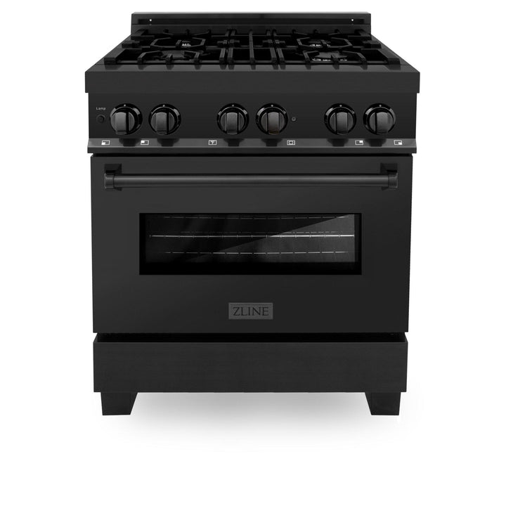 ZLINE KITCHEN AND BATH RAB30 ZLINE 30" 4.0 cu. ft. Dual Fuel Range with Gas Stove and Electric Oven in Black Stainless Steel with Brass Burners Style: Black Stainless Steel