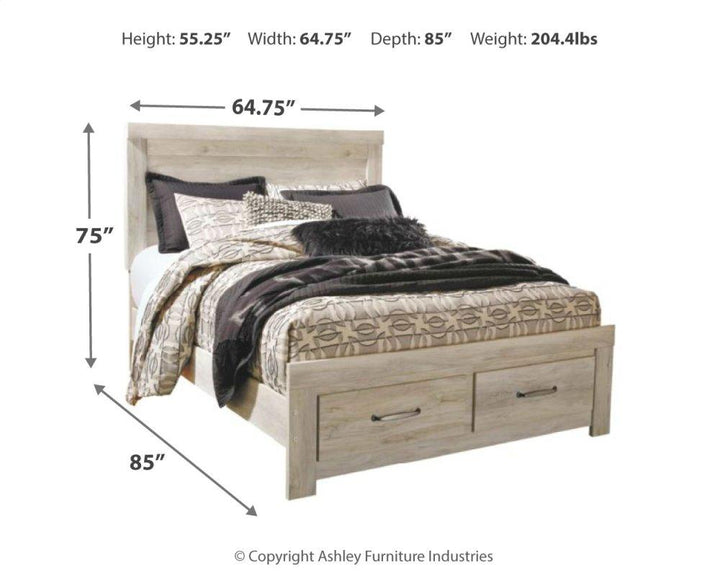 ASHLEY FURNITURE PKG014075 Queen Platform Bed With 2 Storage Drawers With Mirrored Dresser and Nightstand