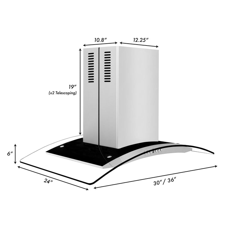 ZLINE KITCHEN AND BATH GL14I30 ZLINE Convertible Vent Island Mount Range Hood in Stainless Steel & Glass Size: 30 inch