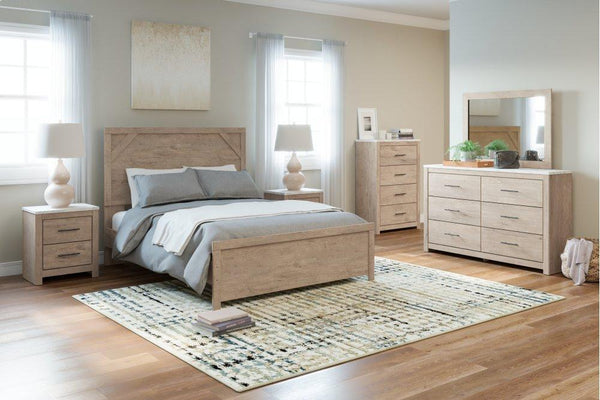 ASHLEY FURNITURE PKG009387 Queen Panel Bed With Mirrored Dresser, Chest and 2 Nightstands