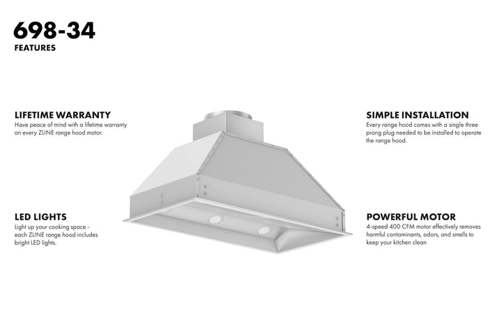 ZLINE KITCHEN AND BATH 69828 ZLINE Ducted Wall Mount Range Hood Insert in Stainless Steel Size: 28 inch