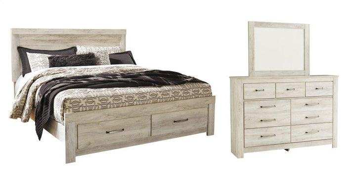 ASHLEY FURNITURE PKG004746 King Platform Bed With 2 Storage Drawers With Mirrored Dresser