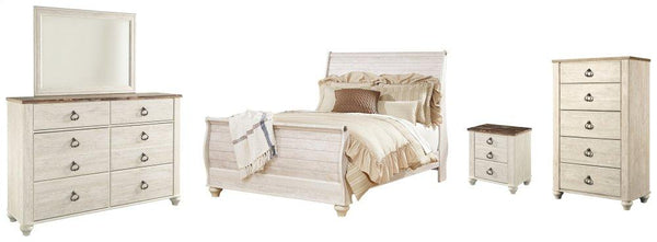 ASHLEY FURNITURE PKG004433 Queen Sleigh Bed With Mirrored Dresser, Chest and Nightstand