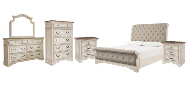 ASHLEY FURNITURE PKG006660 King Sleigh Bed With Mirrored Dresser, Chest and 2 Nightstands