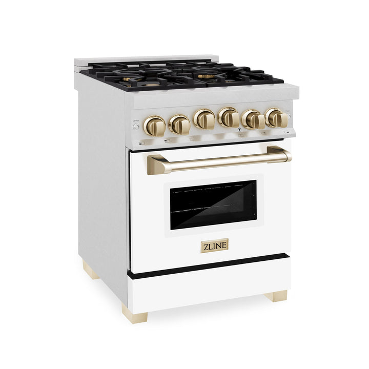 ZLINE KITCHEN AND BATH RGSZWM24CB ZLINE Autograph Edition 24" 2.8 cu. ft. Range with Gas Stove and Gas Oven in DuraSnow R Stainless Steel with White Matte Door and Accents Color: Champagne Bronze