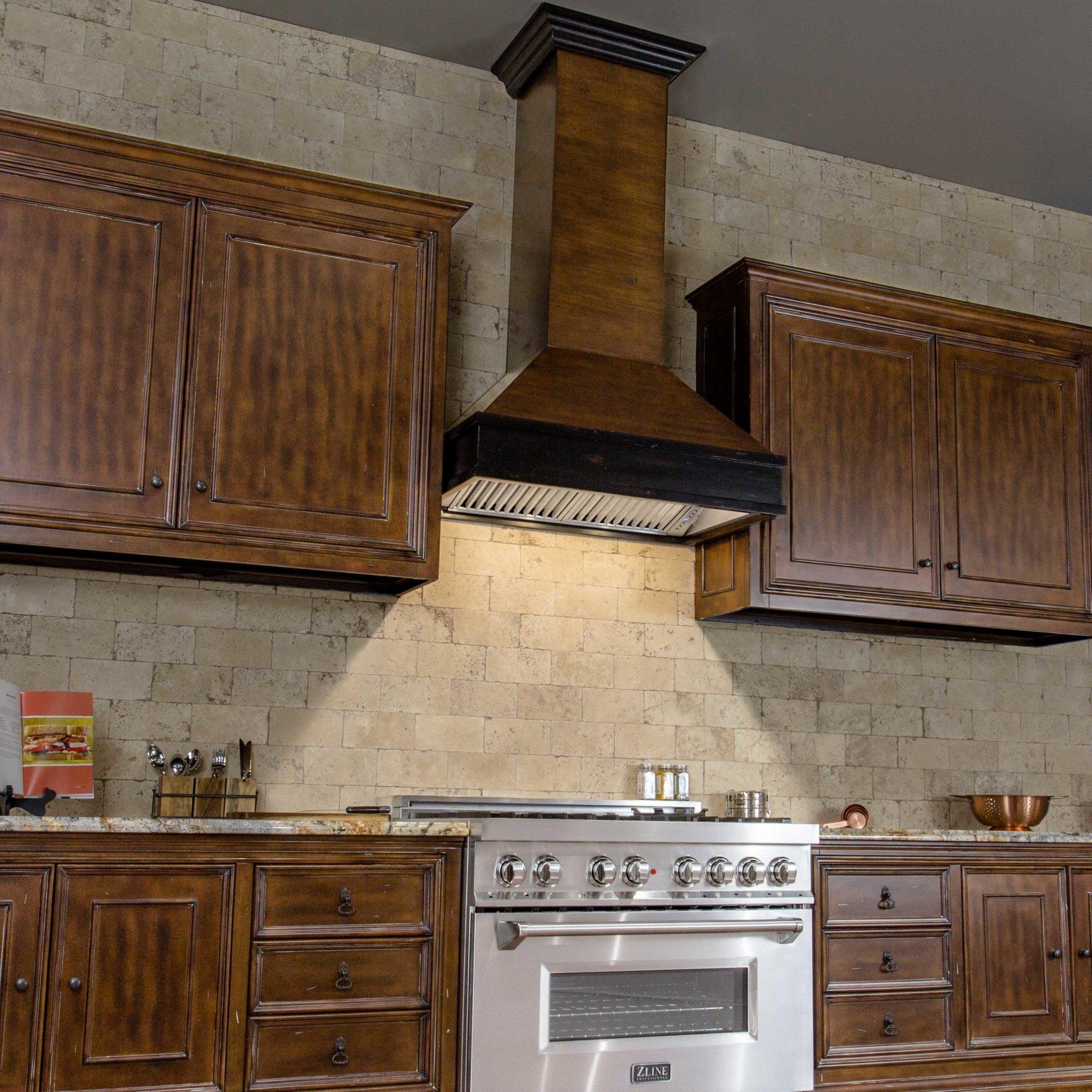 ZLINE KITCHEN AND BATH 329AHRS36400 ZLINE Wooden Wall Mount Range Hood in Antigua and Hamilton - Includes Remote Motor Size: 36 Inch, CFM: 400