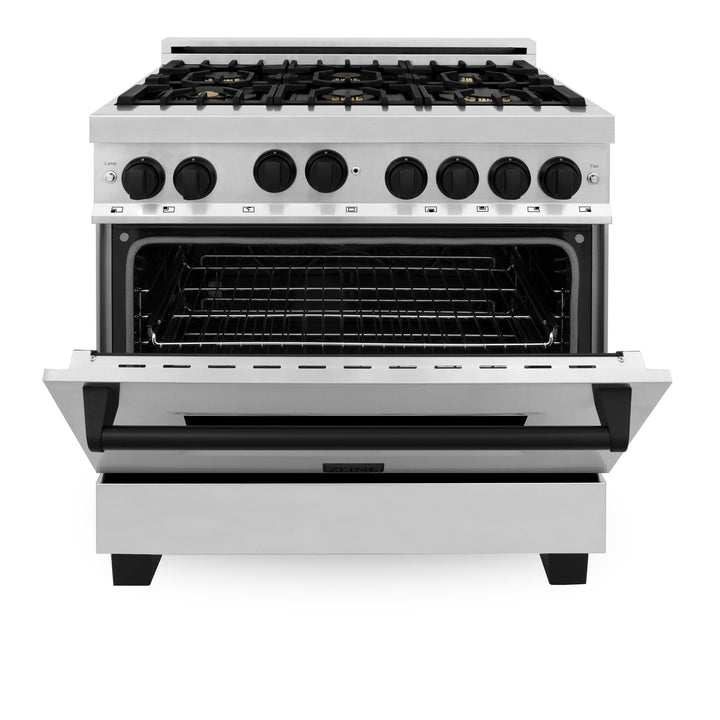 ZLINE KITCHEN AND BATH RGZ36MB ZLINE Autograph Edition 36" 4.6 cu. ft. Range with Gas Stove and Gas Oven in Stainless Steel with Accents Color: Matte Black